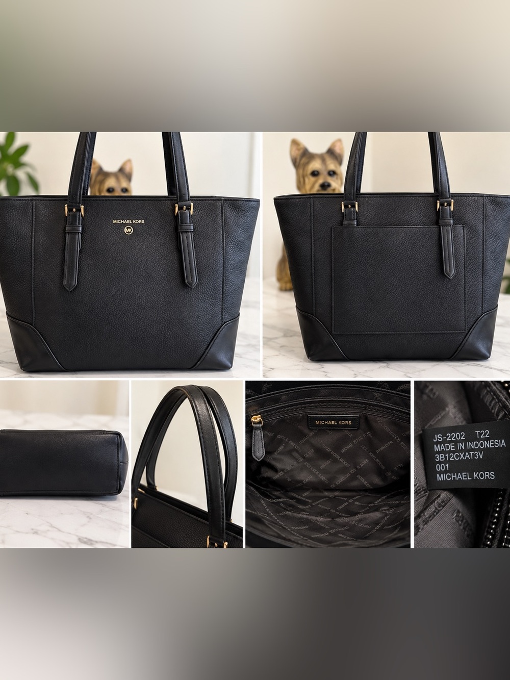 Michael Kors Black Pebbled Leather Large Tote Shoulder Bag Gold Hardware